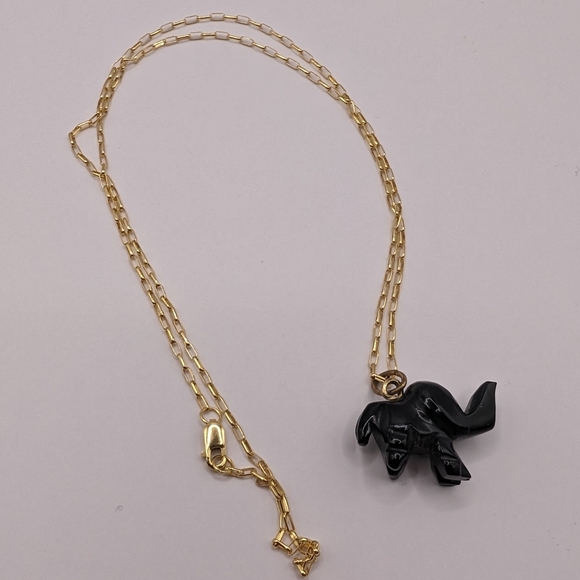 Hand Carved Jet Elephant Necklace - Picture 3 of 4